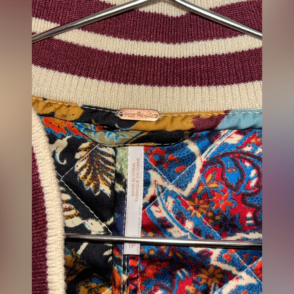 Free People Pandora Bomber Patchwork Jacket Reversible Zip Up XS $248​ - Picture 12 of 13